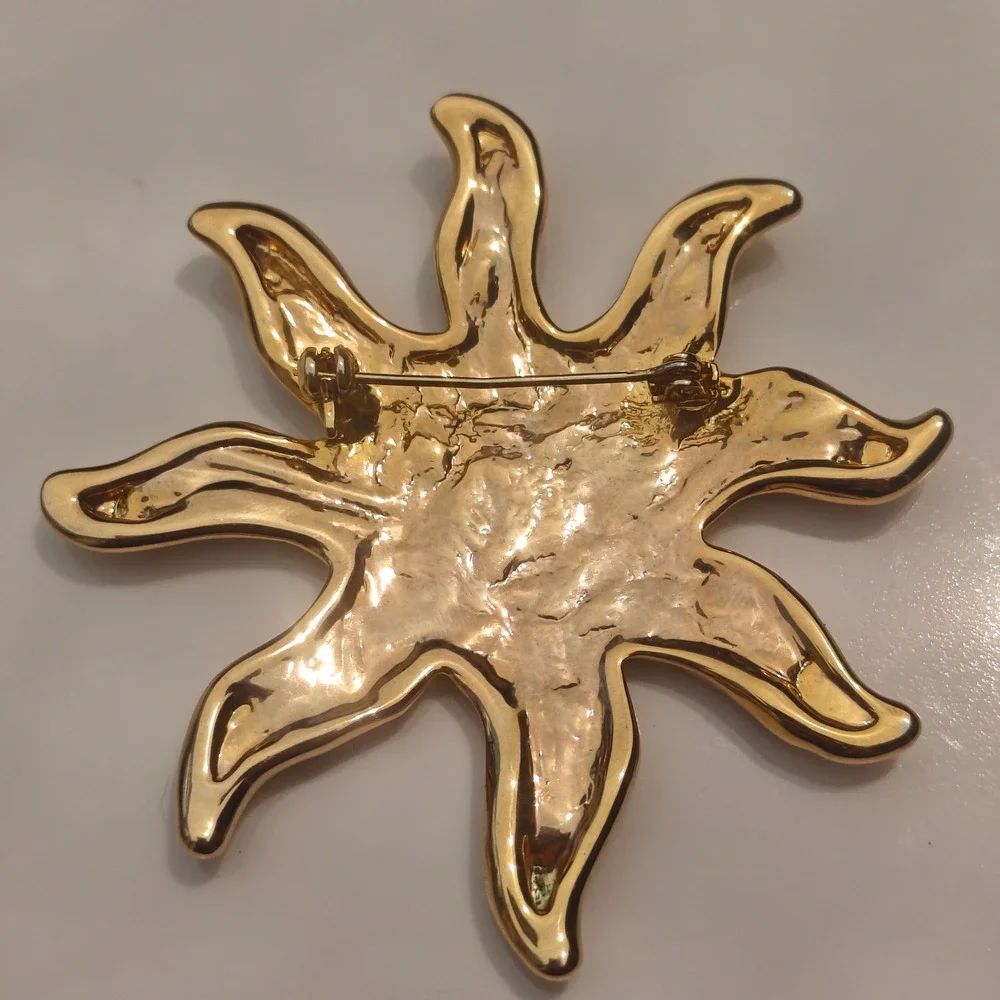 Two Tone Celestial Sun Brooch Gold Tone Swirl Silver Spiral Sunburst Pin 2.25